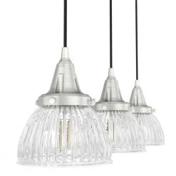 Cypress Grove 3 Light Brushed Nickel Island Chandelier with Clear Holophane Glass Shades Kitchen Light by Hunter 15 Cypress Grove 3 Light Brushed Nickel Island Chandelier with Clear Holophane Glass Shades Kitchen Light by Hunter -Hunter Sales brushed nickel hunter chandeliers 19282 1d 1000