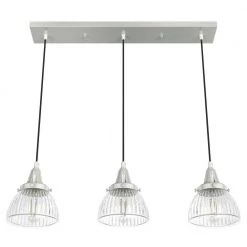 Cypress Grove 3 Light Brushed Nickel Island Chandelier with Clear Holophane Glass Shades Kitchen Light by Hunter 19 Cypress Grove 3 Light Brushed Nickel Island Chandelier with Clear Holophane Glass Shades Kitchen Light by Hunter -Hunter Sales brushed nickel hunter chandeliers 19282 4f 1000