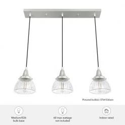 Cypress Grove 3 Light Brushed Nickel Island Chandelier with Clear Holophane Glass Shades Kitchen Light by Hunter 16 Cypress Grove 3 Light Brushed Nickel Island Chandelier with Clear Holophane Glass Shades Kitchen Light by Hunter -Hunter Sales brushed nickel hunter chandeliers 19282 66 1000