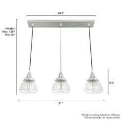 Cypress Grove 3 Light Brushed Nickel Island Chandelier with Clear Holophane Glass Shades Kitchen Light by Hunter 17 Cypress Grove 3 Light Brushed Nickel Island Chandelier with Clear Holophane Glass Shades Kitchen Light by Hunter -Hunter Sales brushed nickel hunter chandeliers 19282 77 1000