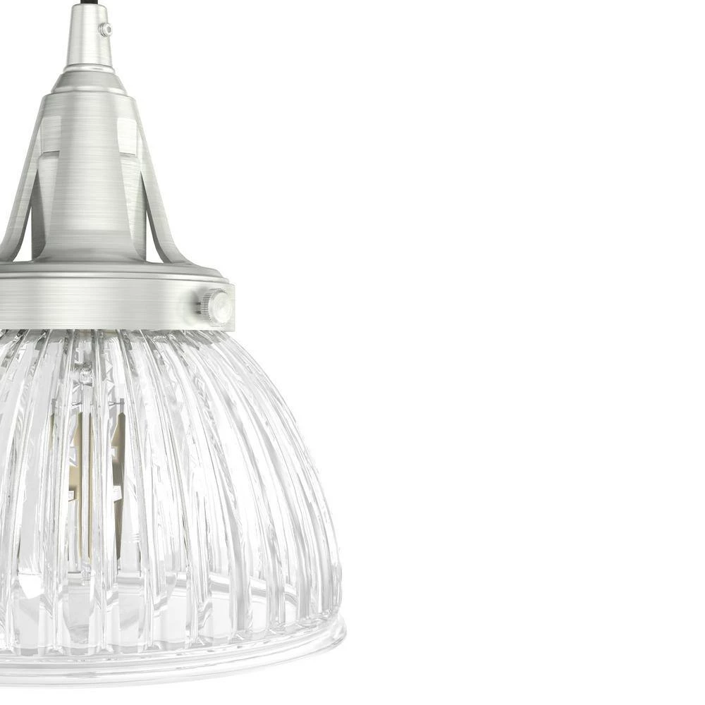 Cypress Grove 3 Light Brushed Nickel Island Chandelier with Clear Holophane Glass Shades Kitchen Light by Hunter 6 Cypress Grove 3 Light Brushed Nickel Island Chandelier with Clear Holophane Glass Shades Kitchen Light by Hunter - Image 4