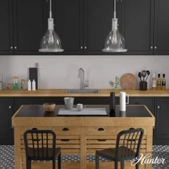 Van Nuys 1 Light Brushed Nickel Island Pendant Light With Clear Glass Shade Dining Room Light by Hunter 12 Van Nuys 1 Light Brushed Nickel Island Pendant Light With Clear Glass Shade Dining Room Light by Hunter -Hunter Sales brushed nickel hunter chandeliers 19296 40 1000