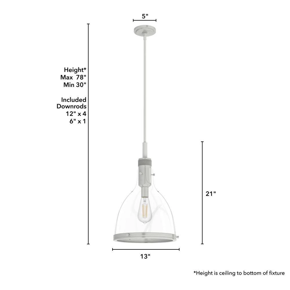 Van Nuys 1 Light Brushed Nickel Island Pendant Light With Clear Glass Shade Dining Room Light by Hunter 8 Van Nuys 1 Light Brushed Nickel Island Pendant Light With Clear Glass Shade Dining Room Light by Hunter - Image 6