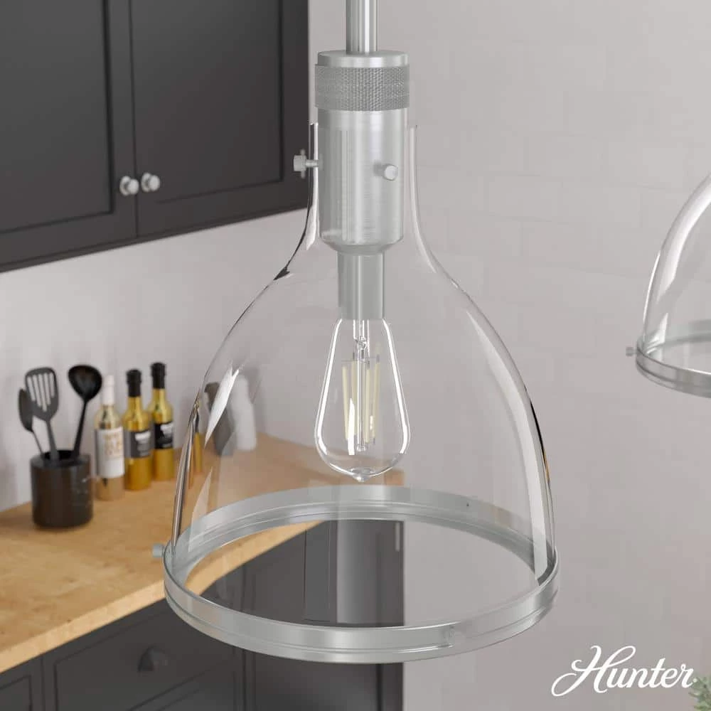 Van Nuys 1 Light Brushed Nickel Island Pendant Light With Clear Glass Shade Dining Room Light by Hunter 4 Van Nuys 1 Light Brushed Nickel Island Pendant Light With Clear Glass Shade Dining Room Light by Hunter - Image 2