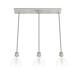 Van Nuys 3 Light Brushed Nickel Island Chandelier with Clear Glass Shades Dining Room Light by Hunter 19 Van Nuys 3 Light Brushed Nickel Island Chandelier with Clear Glass Shades Dining Room Light by Hunter -Hunter Sales brushed nickel hunter chandeliers 19308 4f 1000