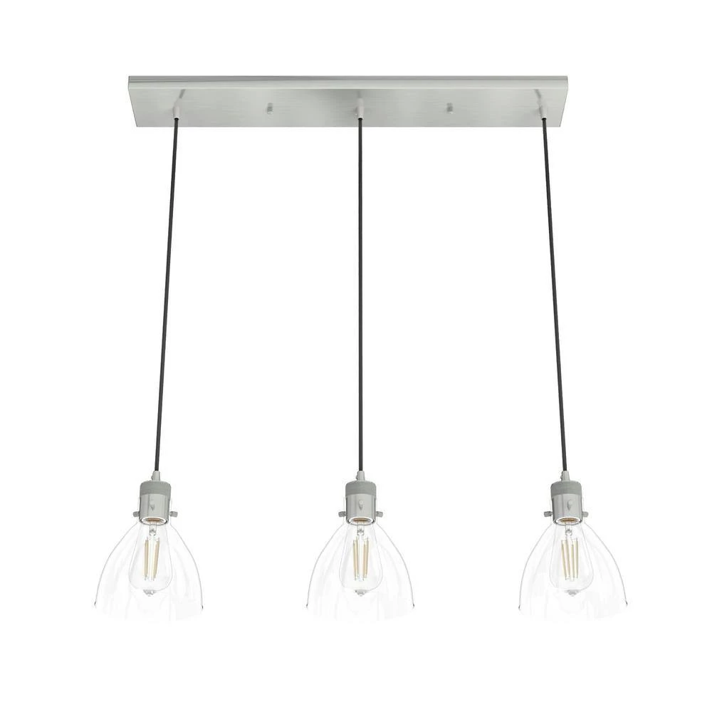 Van Nuys 3 Light Brushed Nickel Island Chandelier with Clear Glass Shades Dining Room Light by Hunter 11 Van Nuys 3 Light Brushed Nickel Island Chandelier with Clear Glass Shades Dining Room Light by Hunter - Image 9
