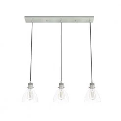 Van Nuys 3 Light Brushed Nickel Island Chandelier with Clear Glass Shades Dining Room Light by Hunter