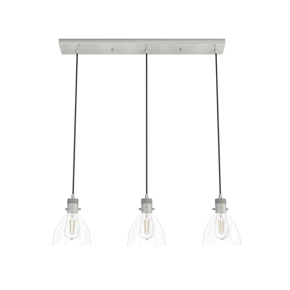 Van Nuys 3 Light Brushed Nickel Island Chandelier with Clear Glass Shades Dining Room Light by Hunter 3 Van Nuys 3 Light Brushed Nickel Island Chandelier with Clear Glass Shades Dining Room Light by Hunter