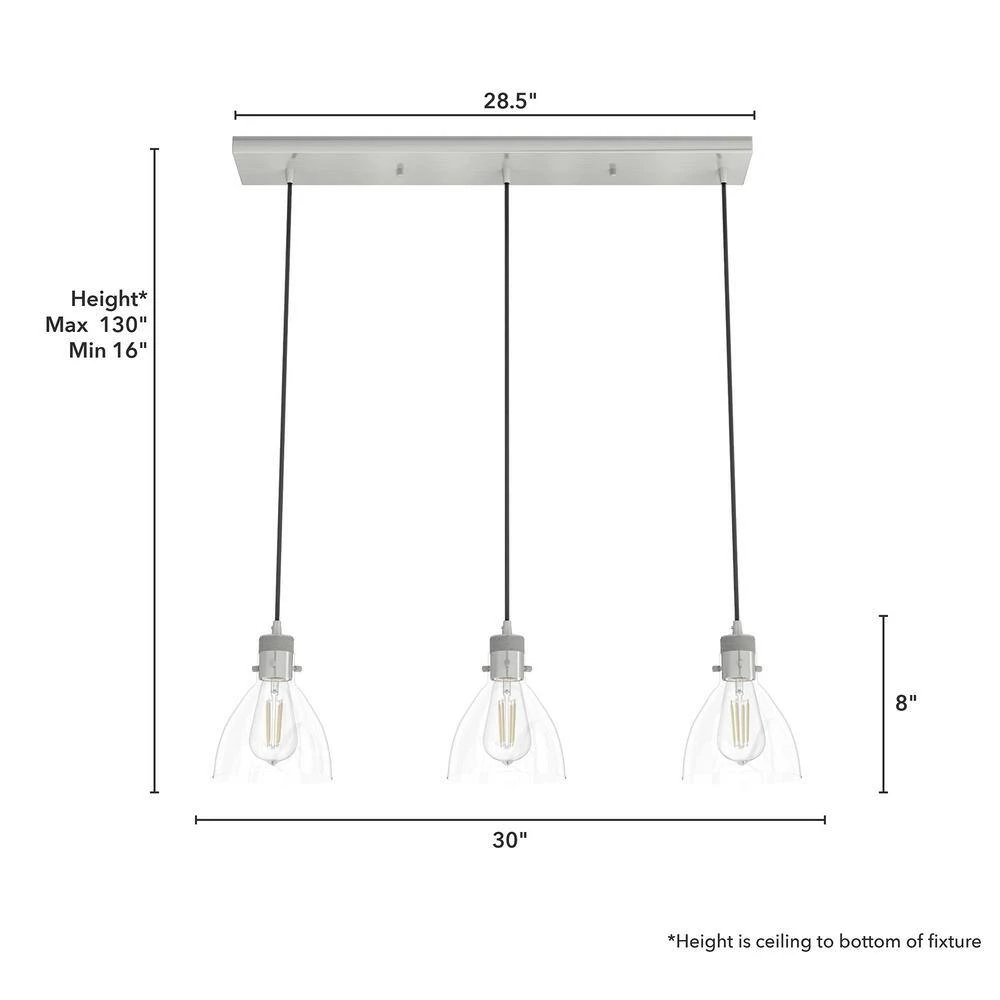 Van Nuys 3 Light Brushed Nickel Island Chandelier with Clear Glass Shades Dining Room Light by Hunter 9 Van Nuys 3 Light Brushed Nickel Island Chandelier with Clear Glass Shades Dining Room Light by Hunter - Image 7