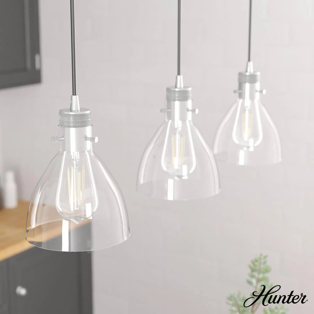 Van Nuys 3 Light Brushed Nickel Island Chandelier with Clear Glass Shades Dining Room Light by Hunter 4 Van Nuys 3 Light Brushed Nickel Island Chandelier with Clear Glass Shades Dining Room Light by Hunter - Image 2