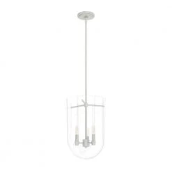Sacha 3 Light Brushed Nickel Island Pendant Light with Clear Glass Shade Dining Room Light by Hunter