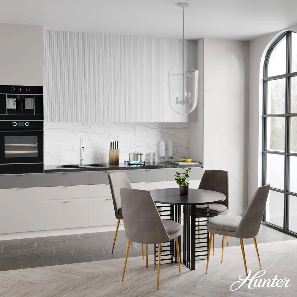 Sacha 4 Light Brushed Nickel Island Pendant Light with Clear Glass Shade Dining Room Light by Hunter 6 Sacha 4 Light Brushed Nickel Island Pendant Light with Clear Glass Shade Dining Room Light by Hunter - Image 4