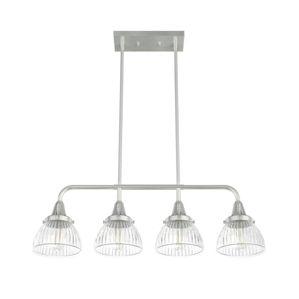 Cypress Grove 4 Light Brushed Nickel Billiard Chandelier with Clear Holophane Glass Shades Kitchen Light by Hunter 12 Cypress Grove 4 Light Brushed Nickel Billiard Chandelier with Clear Holophane Glass Shades Kitchen Light by Hunter - Image 10