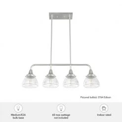 Cypress Grove 4 Light Brushed Nickel Billiard Chandelier with Clear Holophane Glass Shades Kitchen Light by Hunter 17 Cypress Grove 4 Light Brushed Nickel Billiard Chandelier with Clear Holophane Glass Shades Kitchen Light by Hunter -Hunter Sales brushed nickel hunter chandeliers 19326 66 1000