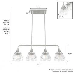 Cypress Grove 4 Light Brushed Nickel Billiard Chandelier with Clear Holophane Glass Shades Kitchen Light by Hunter 18 Cypress Grove 4 Light Brushed Nickel Billiard Chandelier with Clear Holophane Glass Shades Kitchen Light by Hunter -Hunter Sales brushed nickel hunter chandeliers 19326 77 1000
