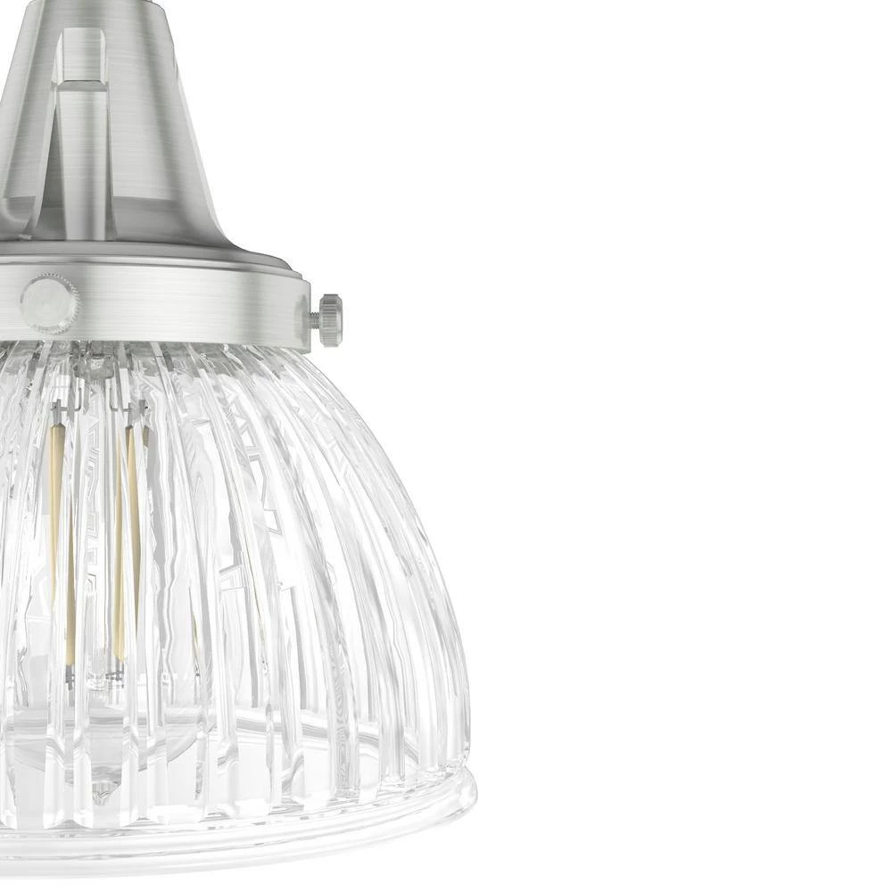 Cypress Grove 4 Light Brushed Nickel Billiard Chandelier with Clear Holophane Glass Shades Kitchen Light by Hunter 6 Cypress Grove 4 Light Brushed Nickel Billiard Chandelier with Clear Holophane Glass Shades Kitchen Light by Hunter - Image 4