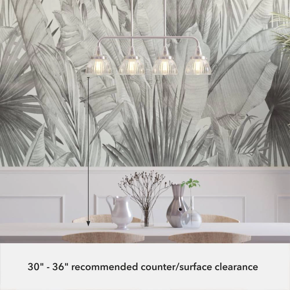 Cypress Grove 4 Light Brushed Nickel Billiard Chandelier with Clear Holophane Glass Shades Kitchen Light by Hunter 10 Cypress Grove 4 Light Brushed Nickel Billiard Chandelier with Clear Holophane Glass Shades Kitchen Light by Hunter - Image 8