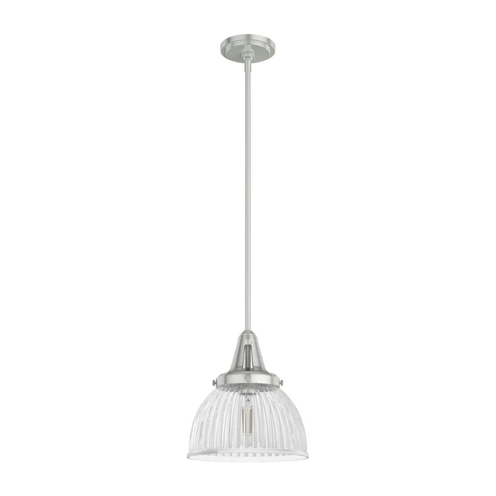 Cypress Grove 1 Light Brushed Nickel Island Pendent Light with Clear Holophane Glass Shade Dining Room Light by Hunter 3 Cypress Grove 1 Light Brushed Nickel Island Pendent Light with Clear Holophane Glass Shade Dining Room Light by Hunter