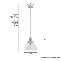 Cypress Grove 1 Light Brushed Nickel Island Pendent Light with Clear Holophane Glass Shade Dining Room Light by Hunter 15 Cypress Grove 1 Light Brushed Nickel Island Pendent Light with Clear Holophane Glass Shade Dining Room Light by Hunter -Hunter Sales brushed nickel hunter chandeliers 19328 66 1000