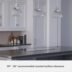 Cypress Grove 1 Light Brushed Nickel Island Pendent Light with Clear Holophane Glass Shade Dining Room Light by Hunter 16 Cypress Grove 1 Light Brushed Nickel Island Pendent Light with Clear Holophane Glass Shade Dining Room Light by Hunter -Hunter Sales brushed nickel hunter chandeliers 19328 77 1000