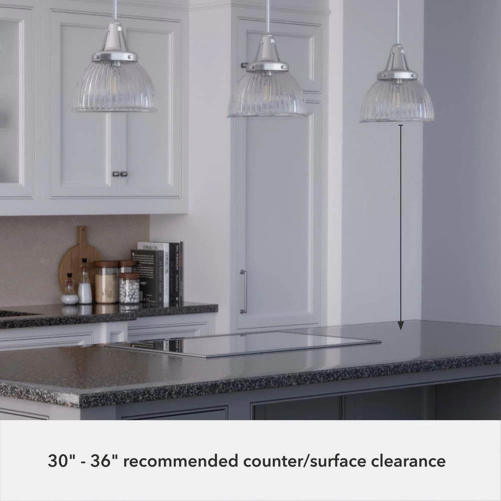 Cypress Grove 1 Light Brushed Nickel Island Pendent Light with Clear Holophane Glass Shade Dining Room Light by Hunter 9 Cypress Grove 1 Light Brushed Nickel Island Pendent Light with Clear Holophane Glass Shade Dining Room Light by Hunter - Image 7