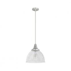 Cypress Grove 1 Light Brushed Nickel Island Pendant Light with Clear Holophane Glass Shade Dining Room Light by Hunter