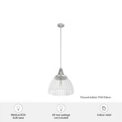 Cypress Grove 1 Light Brushed Nickel Island Pendant Light with Clear Holophane Glass Shade Dining Room Light by Hunter 14 Cypress Grove 1 Light Brushed Nickel Island Pendant Light with Clear Holophane Glass Shade Dining Room Light by Hunter -Hunter Sales brushed nickel hunter chandeliers 19350 1d 1000