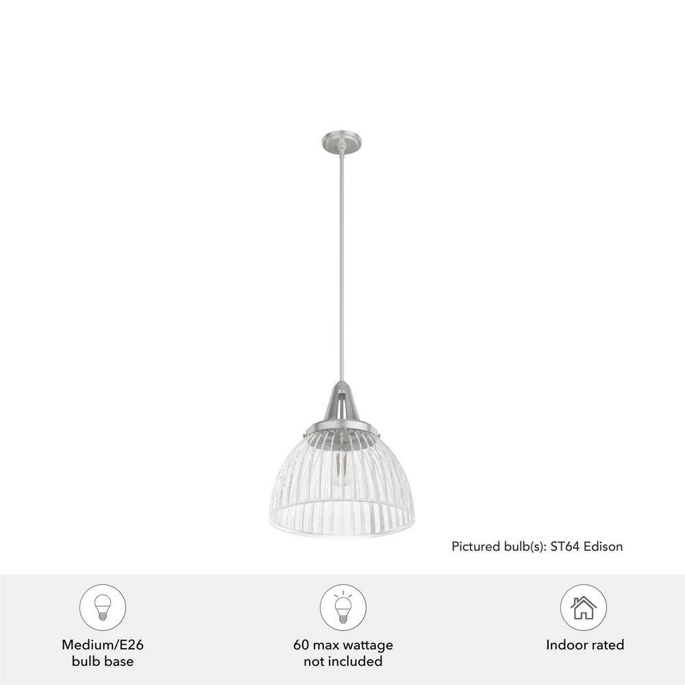 Cypress Grove 1 Light Brushed Nickel Island Pendant Light with Clear Holophane Glass Shade Dining Room Light by Hunter 7 Cypress Grove 1 Light Brushed Nickel Island Pendant Light with Clear Holophane Glass Shade Dining Room Light by Hunter - Image 5