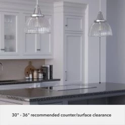 Cypress Grove 1 Light Brushed Nickel Island Pendant Light with Clear Holophane Glass Shade Dining Room Light by Hunter 16 Cypress Grove 1 Light Brushed Nickel Island Pendant Light with Clear Holophane Glass Shade Dining Room Light by Hunter -Hunter Sales brushed nickel hunter chandeliers 19350 77 1000