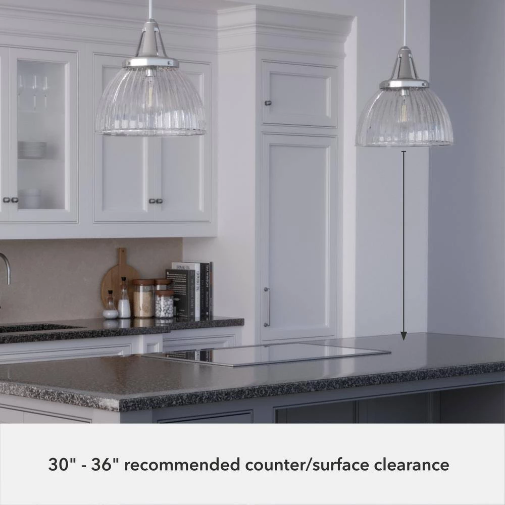 Cypress Grove 1 Light Brushed Nickel Island Pendant Light with Clear Holophane Glass Shade Dining Room Light by Hunter 9 Cypress Grove 1 Light Brushed Nickel Island Pendant Light with Clear Holophane Glass Shade Dining Room Light by Hunter - Image 7