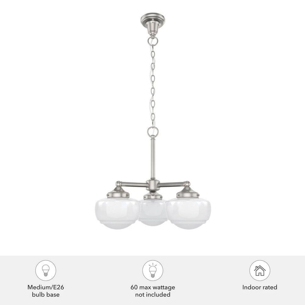 Saddle Creek 3-Light Brushed Nickel Chandelier with Cased White Glass Shades by Hunter 7 Saddle Creek 3-Light Brushed Nickel Chandelier with Cased White Glass Shades by Hunter - Image 5
