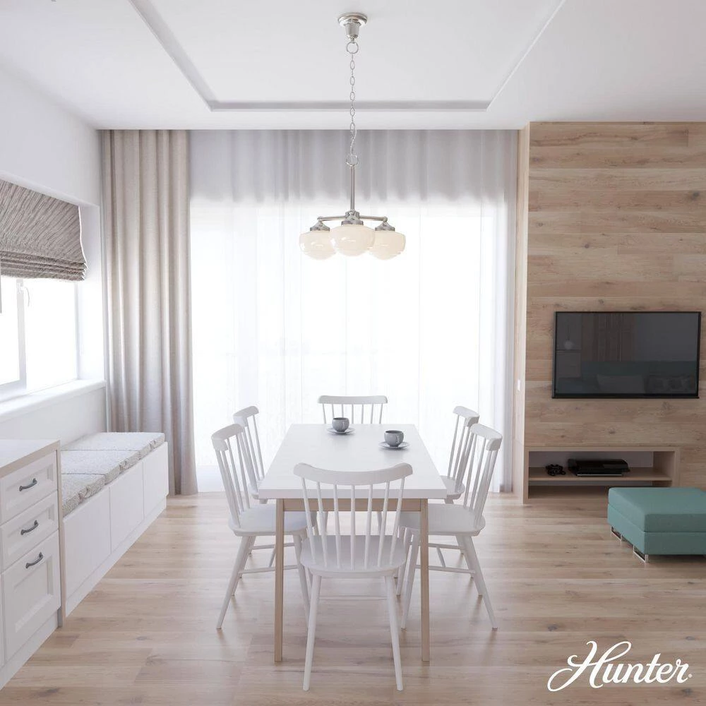 Saddle Creek 3-Light Brushed Nickel Chandelier with Cased White Glass Shades by Hunter 5 Saddle Creek 3-Light Brushed Nickel Chandelier with Cased White Glass Shades by Hunter - Image 3