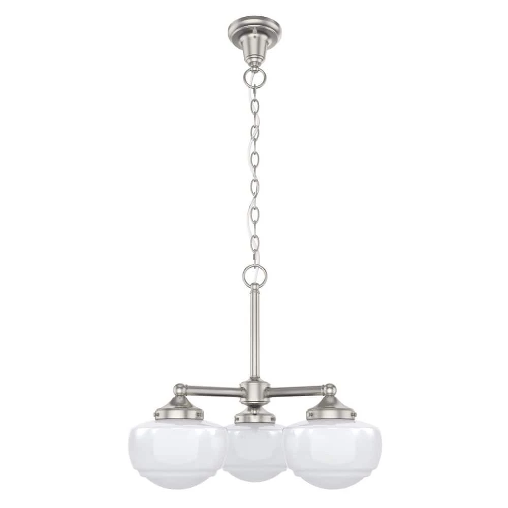 Saddle Creek 3-Light Brushed Nickel Chandelier with Cased White Glass Shades by Hunter 3 Saddle Creek 3-Light Brushed Nickel Chandelier with Cased White Glass Shades by Hunter