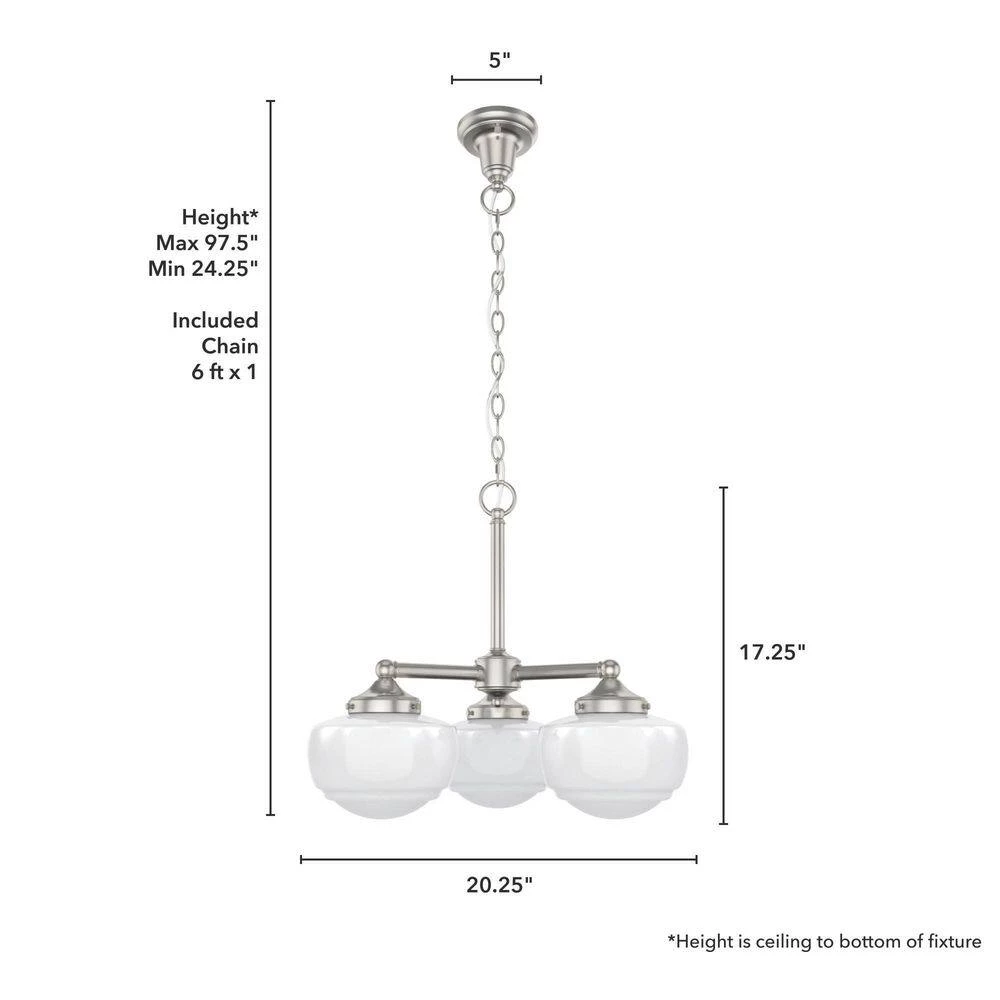 Saddle Creek 3-Light Brushed Nickel Chandelier with Cased White Glass Shades by Hunter 8 Saddle Creek 3-Light Brushed Nickel Chandelier with Cased White Glass Shades by Hunter - Image 6