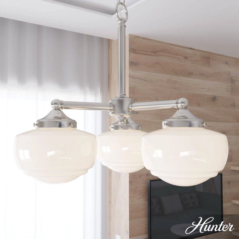 Saddle Creek 3-Light Brushed Nickel Chandelier with Cased White Glass Shades by Hunter 4 Saddle Creek 3-Light Brushed Nickel Chandelier with Cased White Glass Shades by Hunter - Image 2