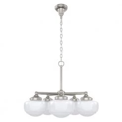 Saddle Creek 5-Light Brushed Nickel Shaded Chandelier with Cased White Glass Shades by Hunter