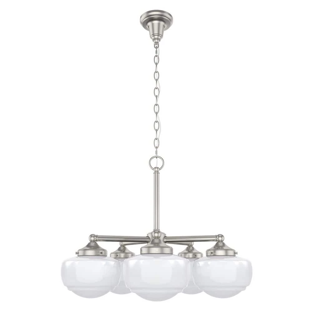 Saddle Creek 5-Light Brushed Nickel Shaded Chandelier with Cased White Glass Shades by Hunter 3 Saddle Creek 5-Light Brushed Nickel Shaded Chandelier with Cased White Glass Shades by Hunter