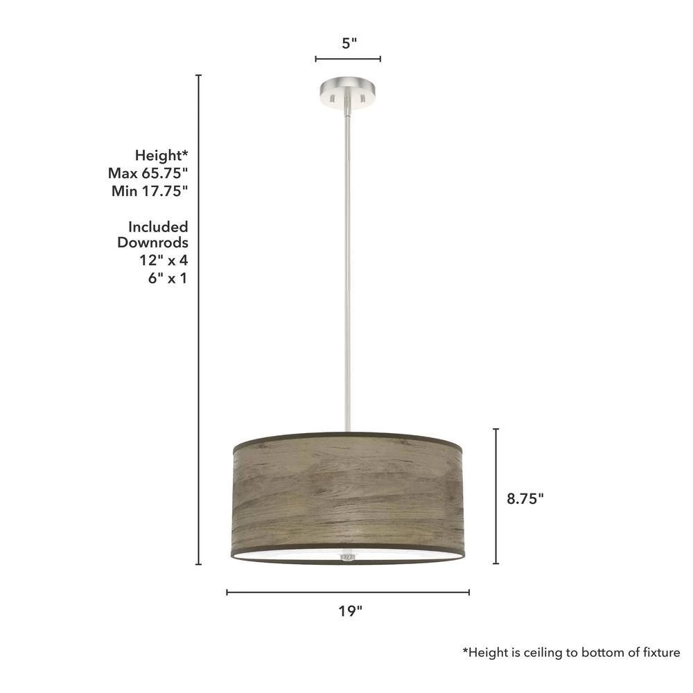 Solhaven 3-Light Brushed Nickel Shaded Pendant Light with Hardback Shade by Hunter 7 Solhaven 3-Light Brushed Nickel Shaded Pendant Light with Hardback Shade by Hunter - Image 5