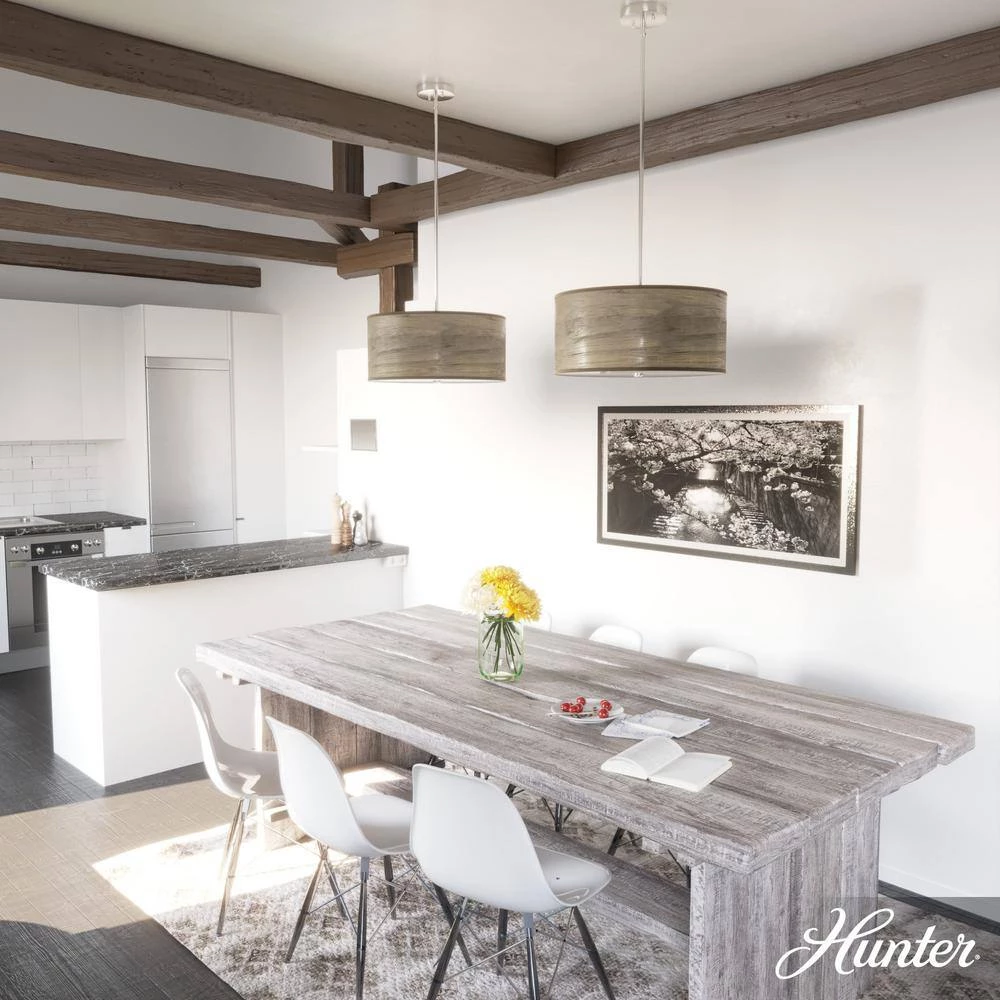 Solhaven 3-Light Brushed Nickel Shaded Pendant Light with Hardback Shade by Hunter 5 Solhaven 3-Light Brushed Nickel Shaded Pendant Light with Hardback Shade by Hunter - Image 3