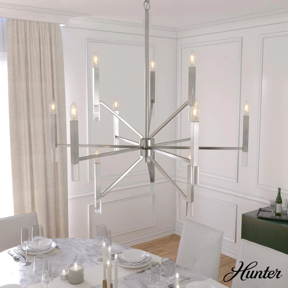 Sunjai 12-Light Brushed Nickel Candlestick Chandelier by Hunter 4 Sunjai 12-Light Brushed Nickel Candlestick Chandelier by Hunter - Image 2