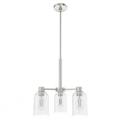 Lochemeade 3 Light Brushed Nickel Chandelier with Clear Seeded Glass Shades Kitchen Light by Hunter
