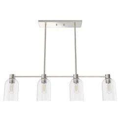 Lochemeade 4 Light Brushed Nickel Shaded Chandelier with Clear Seeded Glass Shades Kitchen Light by Hunter