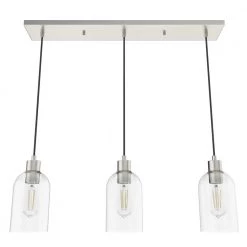 Lochemeade 3 Light Brushed Nickel Shaded Chandelier with Clear Seeded Glass Shades Kitchen Light by Hunter