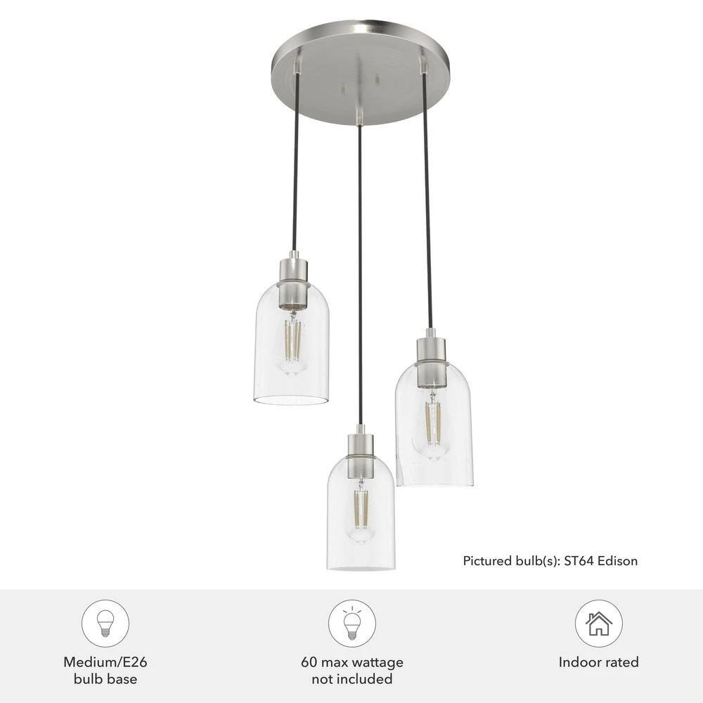 Lochemeade 3 Light Brushed Nickel Waterfall Chandelier with Clear Seeded Glass Shades Kitchen Light by Hunter 7 Lochemeade 3 Light Brushed Nickel Waterfall Chandelier with Clear Seeded Glass Shades Kitchen Light by Hunter - Image 5