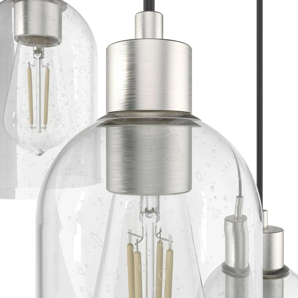 Lochemeade 3 Light Brushed Nickel Waterfall Chandelier with Clear Seeded Glass Shades Kitchen Light by Hunter 6 Lochemeade 3 Light Brushed Nickel Waterfall Chandelier with Clear Seeded Glass Shades Kitchen Light by Hunter - Image 4