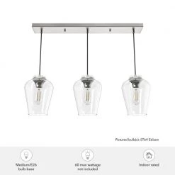 Vidria 3-Light Brushed Nickel Linear Chandelier with Clear Glass Shades by Hunter 14 Vidria 3-Light Brushed Nickel Linear Chandelier with Clear Glass Shades by Hunter -Hunter Sales brushed nickel hunter chandeliers 19725 1d 1000