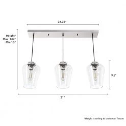 Vidria 3-Light Brushed Nickel Linear Chandelier with Clear Glass Shades by Hunter 15 Vidria 3-Light Brushed Nickel Linear Chandelier with Clear Glass Shades by Hunter -Hunter Sales brushed nickel hunter chandeliers 19725 66 1000