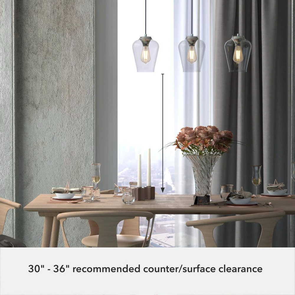 Vidria 3-Light Brushed Nickel Linear Chandelier with Clear Glass Shades by Hunter 9 Vidria 3-Light Brushed Nickel Linear Chandelier with Clear Glass Shades by Hunter - Image 7