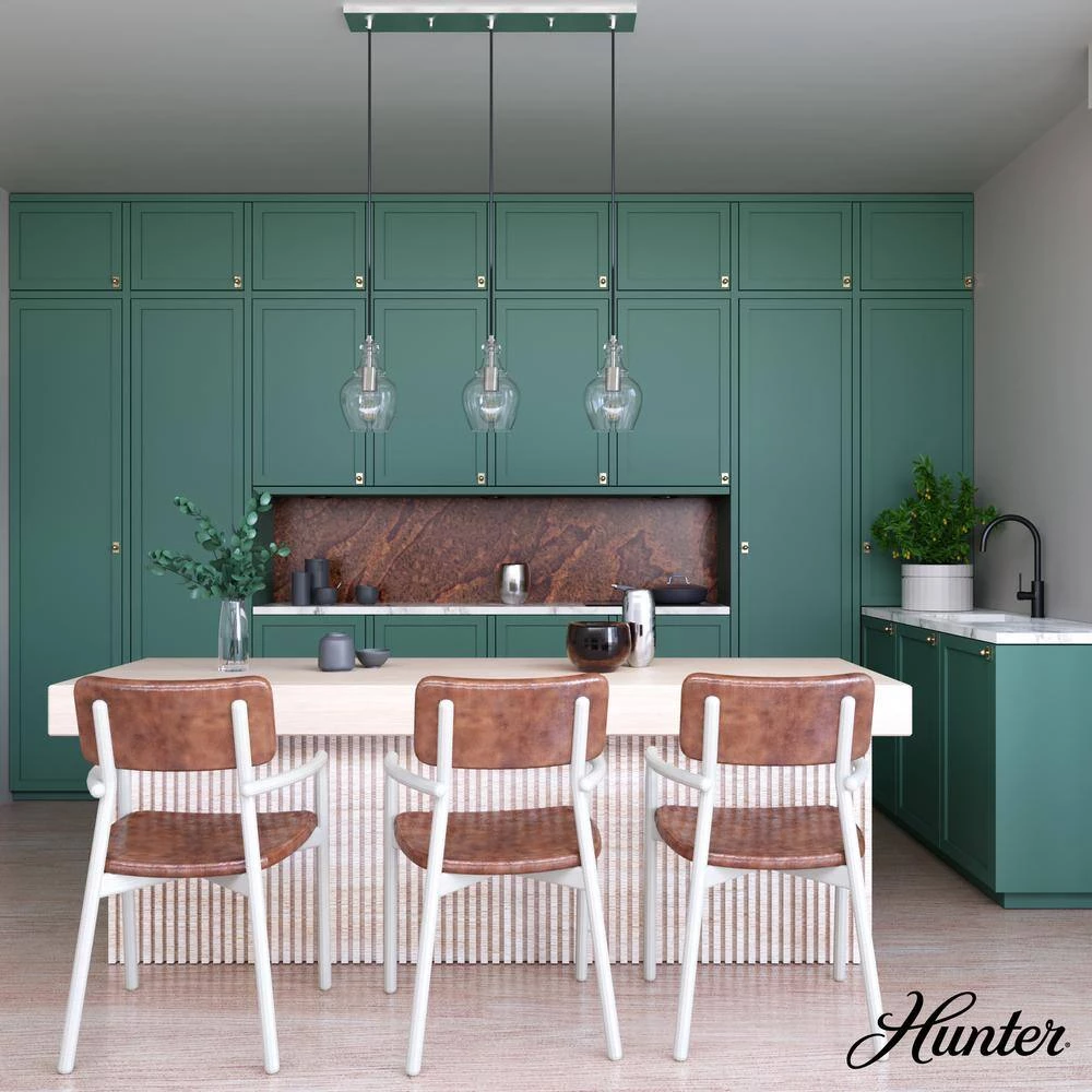 Maple Park 3 Light Brushed Nickel Linear Chandelier with Clear Glass Shades Kitchen Light by Hunter 5 Maple Park 3 Light Brushed Nickel Linear Chandelier with Clear Glass Shades Kitchen Light by Hunter - Image 3