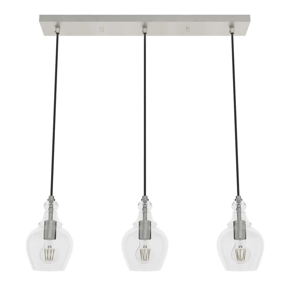 Maple Park 3 Light Brushed Nickel Linear Chandelier with Clear Glass Shades Kitchen Light by Hunter 3 Maple Park 3 Light Brushed Nickel Linear Chandelier with Clear Glass Shades Kitchen Light by Hunter